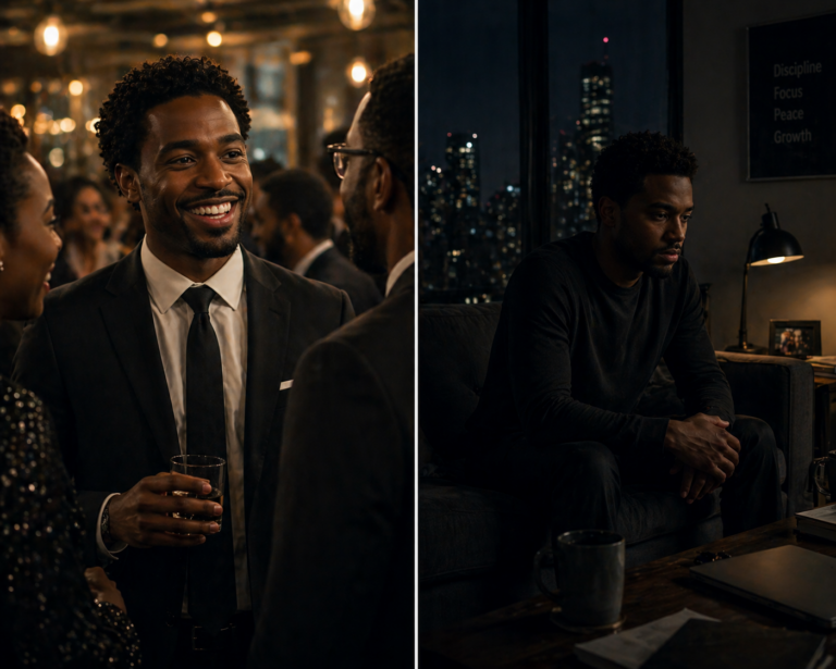 Young adult appearing happy in public but struggling with depression privately