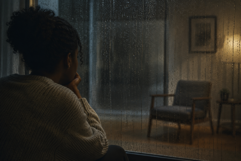 Person reflecting quietly by a window, illustrating grieving unmet expectations