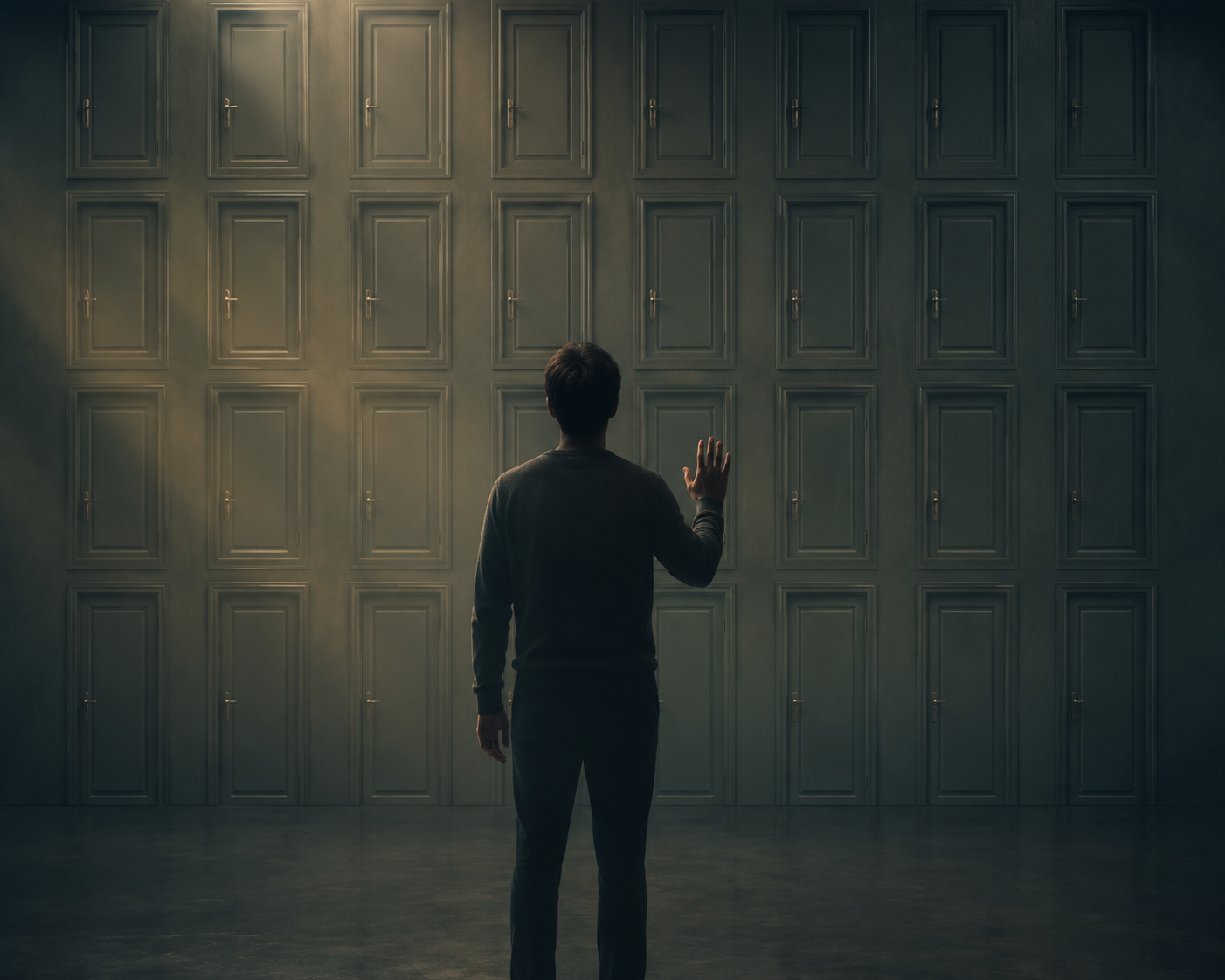 Person hesitating between options, illustrating decision fatigue and overthinking