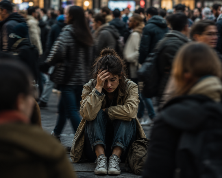 Emotionally overwhelmed person symbolizing emotional exhaustion from empathy and caring too much