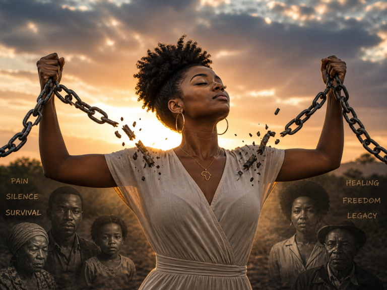 Person breaking chains symbolizing emotional inheritance healing and freedom from generational trauma